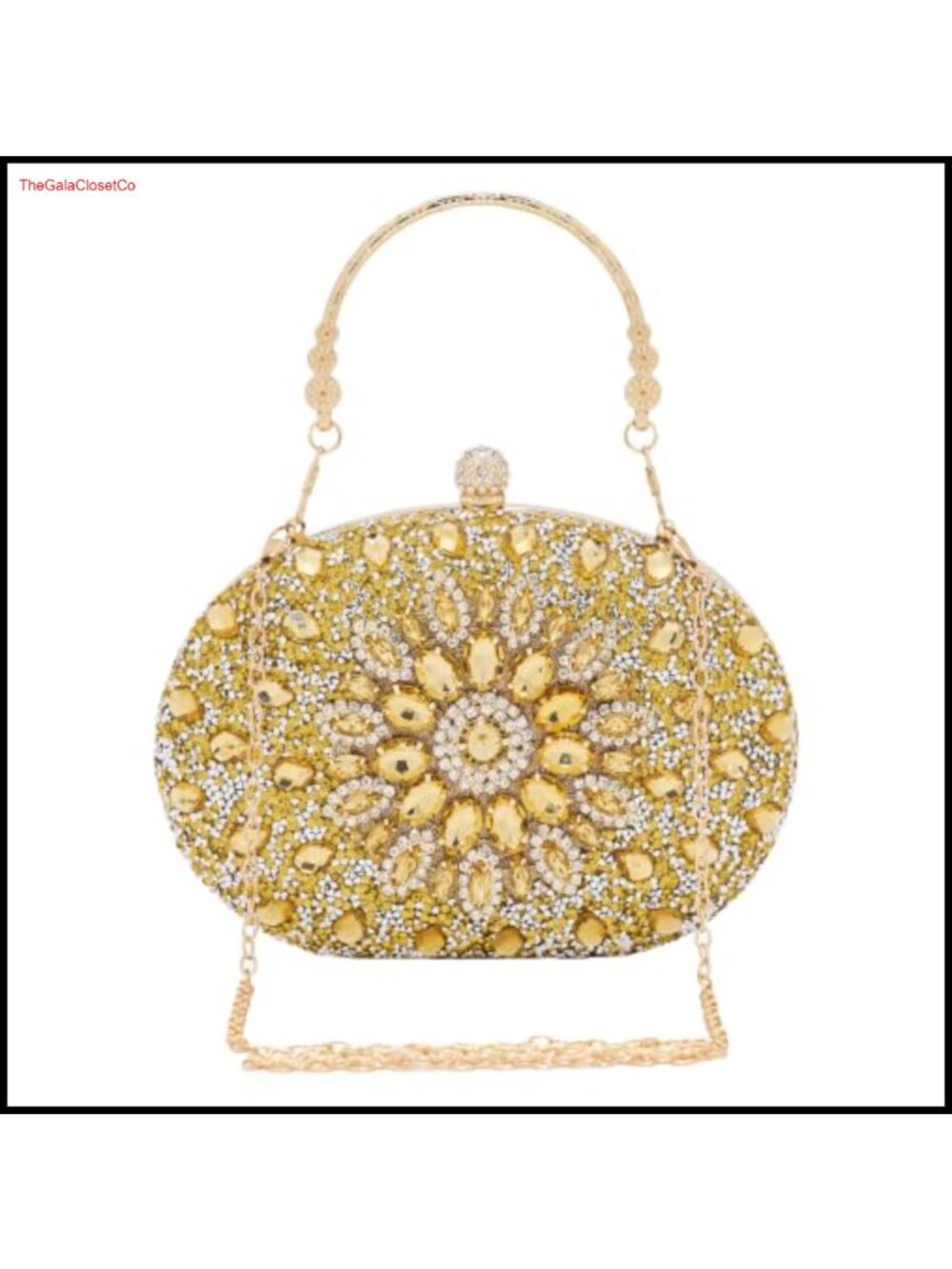 Rhinestone Evening Clutch with Crystal Sunflower & Chain Strap